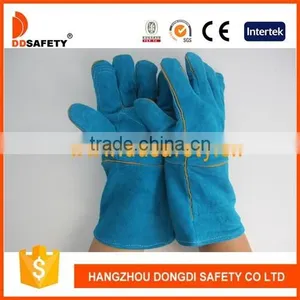 DDSAFETY 2017 Green Cow Split Welding Glove With Reinforced Blue Leather Palm thumbnail-2