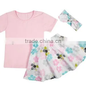 2016 China Product and Low Price Wholesale Pleated Skitrs Set With Top and Skirt and Headband for 6months -8years Baby Kids thumbnail-4