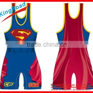 Cheap Custom Superman Wrestling Singlets for Men/women thumbnail-1