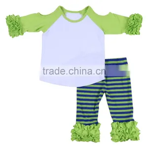 Custom Children Clothing Baby Clothes Ruffle Buotique Raglan Icing Pants Set Fall Girls Clothing thumbnail-2
