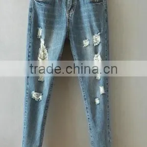 Runwaylover EY0634P 2017 Trendy Sexy Women's Blue Distroyed Holes Ripped Skinny Jeans Denim Pants thumbnail-2