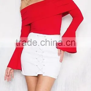 Runwaylover EY2337B 2017 Women Flare Sleeve Fashion Off-Shoulder Knitted Blouse thumbnail-1