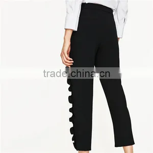 2017 Oem Eco-friendely Pink Cropped Flowing Frilled Women's Trousers thumbnail-6