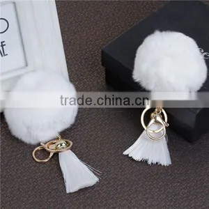 Cheap Wholesale Gold Plated White Angora Pom Pom Ball Rayon Tassel Keychain thumbnail-3