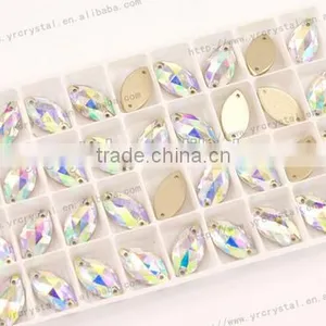 Sew On Glass AB Color 2 Holes Crystal Rhinestone Silver Flatback Sew on thumbnail-3