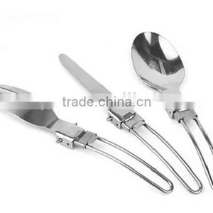Portable Outdoor Camping Survival Set Picnic Tableware Stainless Steel Folding Fork and Spoon Tab thumbnail-3