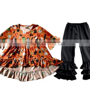 2017 New Style Halloween Holiday Clothes Sets Pumpkin Remake Frock Designs Baby Girl Boutique Clothing Sets thumbnail-6