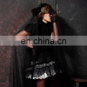 Gothic Short Sleeves Lace Top With High Collar thumbnail-5