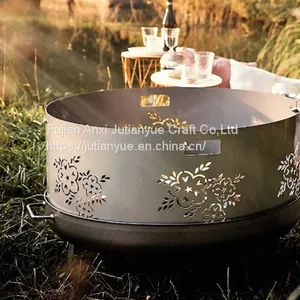 Upgraded] FEMOR Large 3 in 1 Fire Pit With BBQ Grill Shelf,Outdoor Metal Brazier Square Table Firepit Garden Patio Heater/BBQ/Ice Pit With Waterproof Cover (Fire Pit & Grill) thumbnail-2