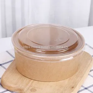 Kraft Salad Bowl 750ml Bio Nature Kraft Paper Takeaway Soup Packaging Compostable Paper Salad Food Container With Pet Lid thumbnail-1