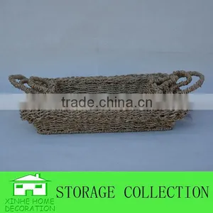 S/3 Rectangular Natural Seagrass Woven Shallow Tray thumbnail-1