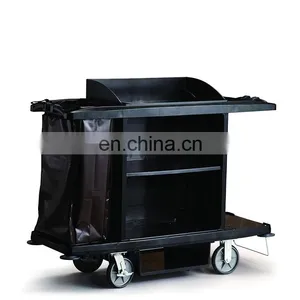 Hot Selling Super Quality Hotel Multifunctional Stainless Steel Housekeeping Cleaning Cart With Canvas Bag thumbnail-1