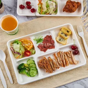 5 Compartment Compostable Tableware Disposable Biodegradable Dinnerware Sugarcane Bagasse Trays thumbnail-4