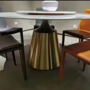 Wholesale Luxury Dining Table Set With Marble Top Stainless Steel Dining Table thumbnail-1