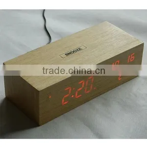 Office Digital LED Wood Clock With Calendar and Touch Function thumbnail-3
