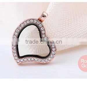 Crystal Rhinestone Heart Shaped Floating Charm Locket Pendant Without Chain thumbnail-5