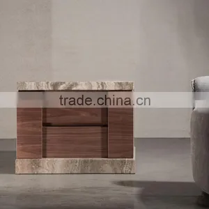 Hot Sale Latest Design Bed Side Table Made From Travertine Top And Wooden Drawers thumbnail-1
