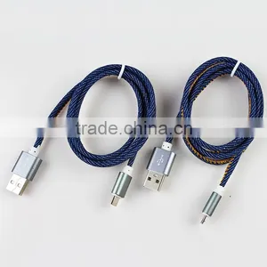 2016 Newest Denim Fabric Micro USB Cable Jean Metal Plug Data Charging Cable for IPhone 6 6S Plus 5 5s Android Type C thumbnail-4