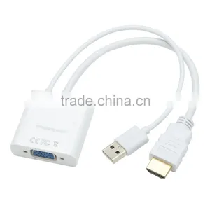 CHEERLINK Full 1080P HD VGA Female to HDMI 1.4 Male + USB 2.0 Adapter Cable - White (18.5cm) thumbnail-1