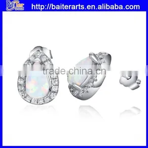 Women 925 Sterling Silver Circle Fire Opal Stone Fashion Designer Earring Wholesale thumbnail-5
