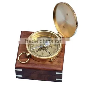 Nautical Solid Brass Admiral's Sundial Compass With Rosewood Box 13422 thumbnail-1