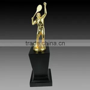 Golden Metal Man With Battledore Awards With Black K9 Crystal Base Factory Direct Customized Badminton Trophy thumbnail-1