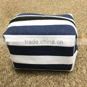 Block Stripe Cotton Canvas Zipper Make up Bag Small Pouch Case thumbnail-1