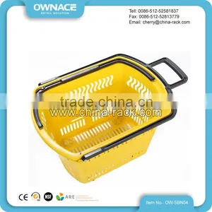 Wholesale Supermarket Rolling Plastic Shopping Basket With Wheels thumbnail-5