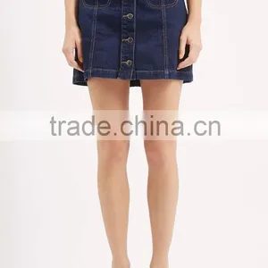 Girls Denim Skirt Machine Wash Denim Skirt Dark Indigo Denim Skirt thumbnail-3