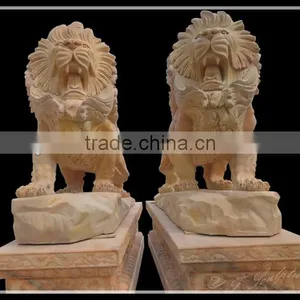 Hand-carved Red Stone Lion Statues For Sale thumbnail-1