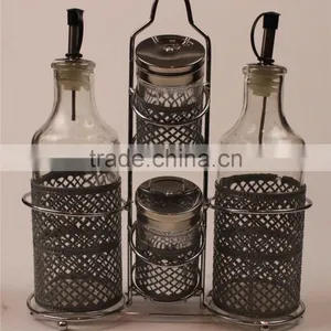 Glass Oil Bottle & Spice Jar With Coat S/4 thumbnail-1