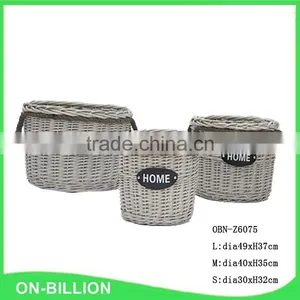 Set 3 Wicker Round Hamper Kubu Grey Rattan Basket With Liner Handle thumbnail-1