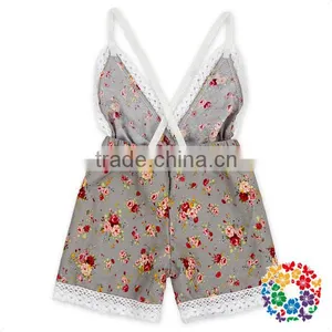 Summer New Boutique Outfits Baby V-neck Playsuit Romper Backless Floral Fabric Jersey Jumpsuit Kid thumbnail-2