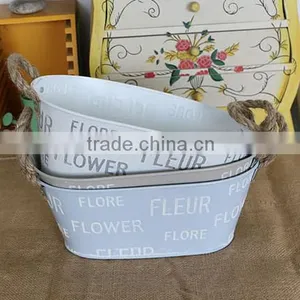 Best Selling Vintage Metal Flower Pots For Garden With Rope Handles thumbnail-1