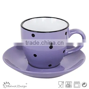 Solid Color With Engraved Doted Cup and Saucer Ceramic thumbnail-4