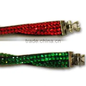 Rhinestone Bracelet With Zinc Alloy Locking Part, Hot Sale Gift Leather With Crystal Gem Decoration thumbnail-6