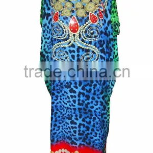 Digital Print Blue Long Kaftan Crystal Dress thumbnail-1