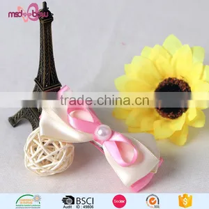 Fancy Design Girls Pink Ribbon Bow Hairgrips Alligator Hair Clip With Bead thumbnail-1
