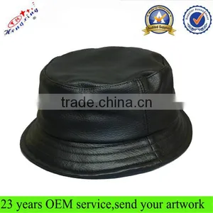 Woven Label Wholesale Cheap Custom Blank Black Leather Bucket Hat thumbnail-2