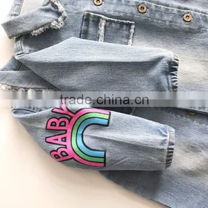 Korean Style Baby Clothes Romper Stone Washed Denim Romper With Two Pocket thumbnail-4