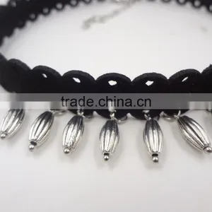 Fashion Silver Charms Pendant Black Chamois Leather Choker for Womens Jewelry thumbnail-2