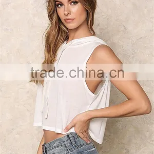 MGOO 2017 New Arrival Off White Jersey Crop Hoodies Custom 100% Cotton Plain Basic Sleeveless Running Tops thumbnail-5