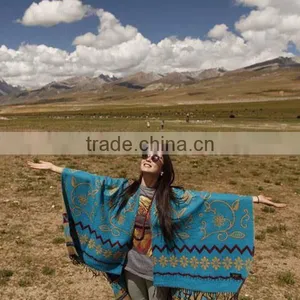 2017 Tibet Wind Women Cloak One Model Flowers Pattern Large Size 160*130cm Ladies Scarf With Tassels thumbnail-3