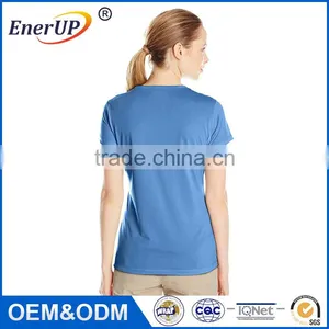 OEM and ODM Welcomed Cotton Spandex White / Grey Plain Womens Deep V Neck Short Sleeve T Shirt thumbnail-3