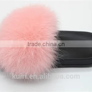 Women Fur Slippers Luxury Real Fox Fur Beach Sandal Shoes Fluffy Comfy Furry Flip Flops Fslipper-1 thumbnail-3
