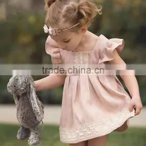 Summer Flutter Sleeve Baby Girl Clothes 2017 Baby Girl Party Dress Children Frocks Designs thumbnail-3