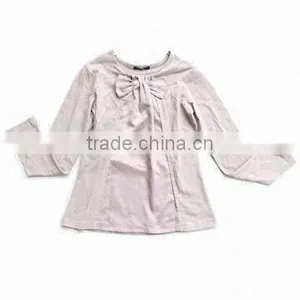 Girl's Long-sleeved T-shirts With Polyester Fabric at Front & Bow at Collar thumbnail-1