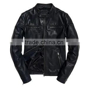Classic Real Hero Collarless Round Neck Biker Waterproof Leather Men Jacket thumbnail-5