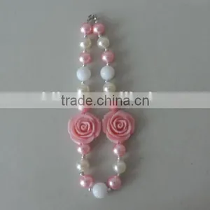 Wholesale Baby Girl Necklace Pink White Pearl Necklace Boutique Holiday Necklace thumbnail-1