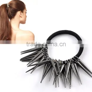 Band Rope Ponytails Holder Gunmetal Spike Rivet 18cm(7 1/8"),2PCs,8seasons thumbnail-1